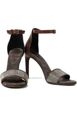 RRP€1556 BRUNELLO CUCINELLI Leather Sandals US8.5 UK5.5 EU38.5 Monili Beaded