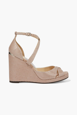 RRP€604 JIMMY CHOO Alanah Leather Wedge Sandals US6.5 UK3.5 EU36.5 Pink Glitter