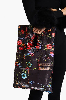 RRP €600 PREEN By THORNTON BREGAZZI Jacquard Tote Bag Open Top Ruffle Floral