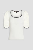 RRP €195 MAJE Menta Knitted Top Size 3 L White Ribbed Crochet Sleeve Round Neck gallery photo number 3