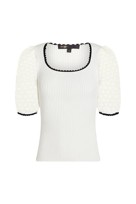 RRP €195 MAJE Menta Knitted Top Size 3 L White Ribbed Crochet Sleeve Round Neck gallery photo number 5