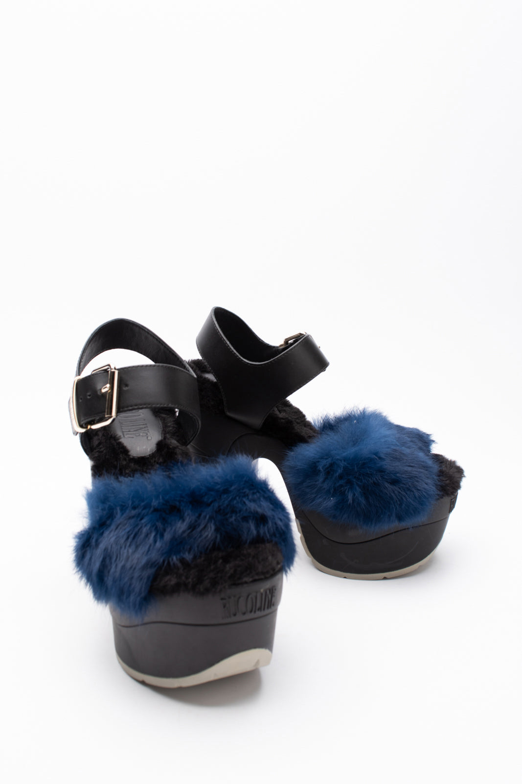 RRP€255 RUCOLINE Leather & Rabbit Fur Slingback Sandals US7 EU37 UK4 Platform gallery main photo