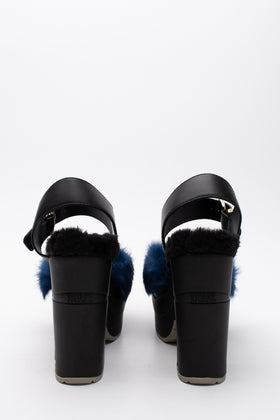 RRP€255 RUCOLINE Leather & Rabbit Fur Slingback Sandals US7 EU37 UK4 Platform gallery photo number 4