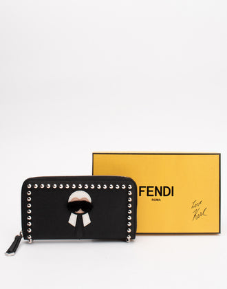 RRP €1010 FENDI ROMA Saffiano Leather Clutch Wallet Karlito Patch Mink Fur Trim gallery photo number 2