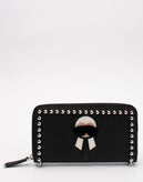 RRP €1010 FENDI ROMA Saffiano Leather Clutch Wallet Karlito Patch Mink Fur Trim gallery photo number 3