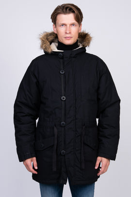 TOPMAN Parka Style Jacket Size L Padded Drawstring Waist Faux Fur Hooded