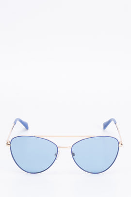RRP €145 LOVE MOSCHINO MOL011/S Pilot Sunglasses Tinted Blue Lenses Logo Sides