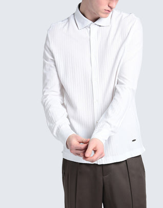RRP€289 MISSONI Shirt Size L White Logo Herringbone Long Sleeves Spread Collar