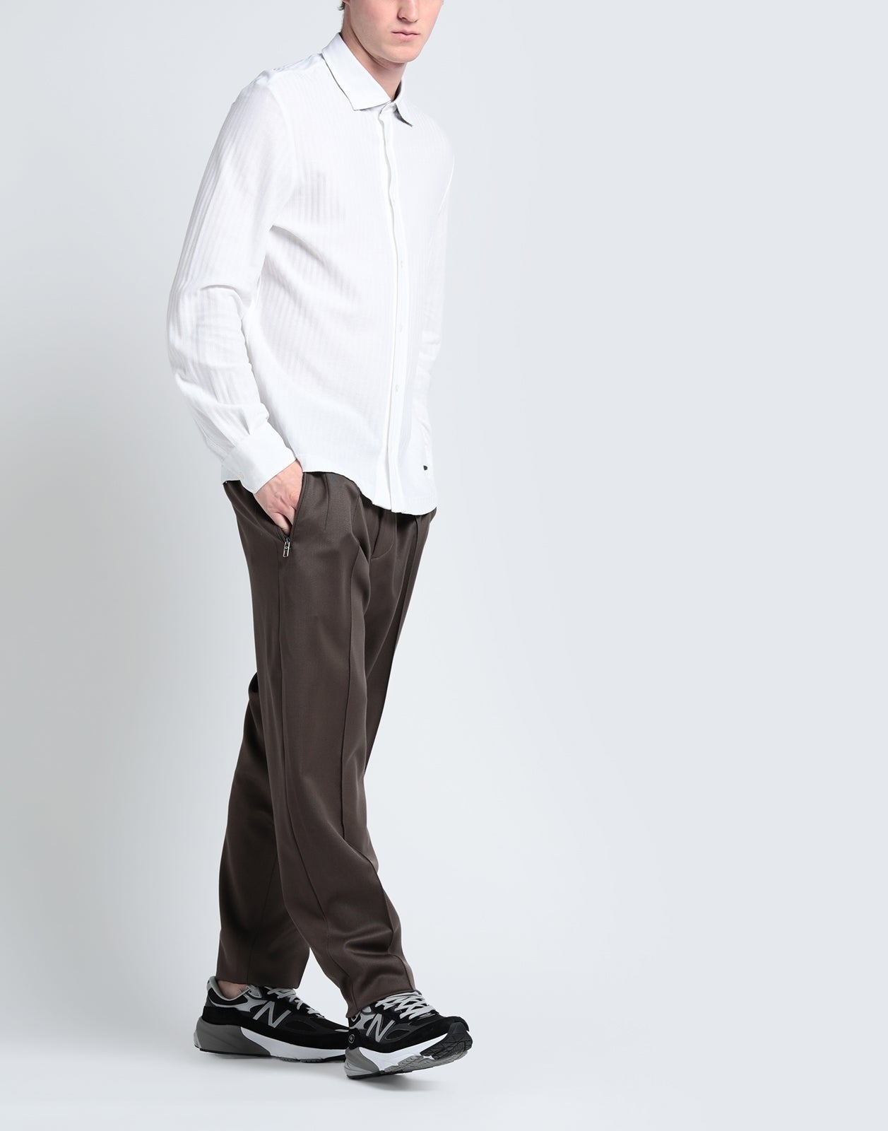 RRP€289 MISSONI Shirt Size L White Logo Herringbone Long Sleeves Spread Collar gallery main photo