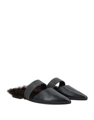 RRP€1519 BRUNELLO CUCINELLI Leather Mule Shoes US6 UK3 EU36 Monili Beads Black