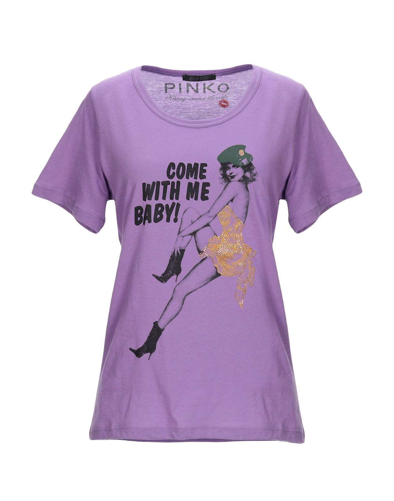 RRP €105 PINKO T-Shirt Top Size L Rhinestones 'COME WITH ME BABY' Print gallery main photo