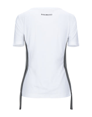 BIKKEMBERGS T-Shirt Top Size S Contrast Stripes Split Hem Made in Italy
