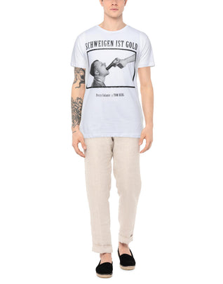 RRP €160 TOM REBL x PERRY COLANTE T-Shirt Top Size XL 'SCHWEIGEN IST GOLD'
