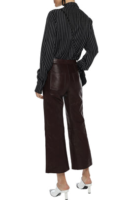 RRP€475 SANDRO Boreales Leather Trousers FR38 US6 UK10 M Brown Lined Cropped