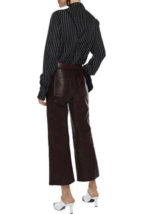 RRP€475 SANDRO Boreales Leather Trousers FR38 US6 UK10 M Brown Lined Cropped gallery photo number 2