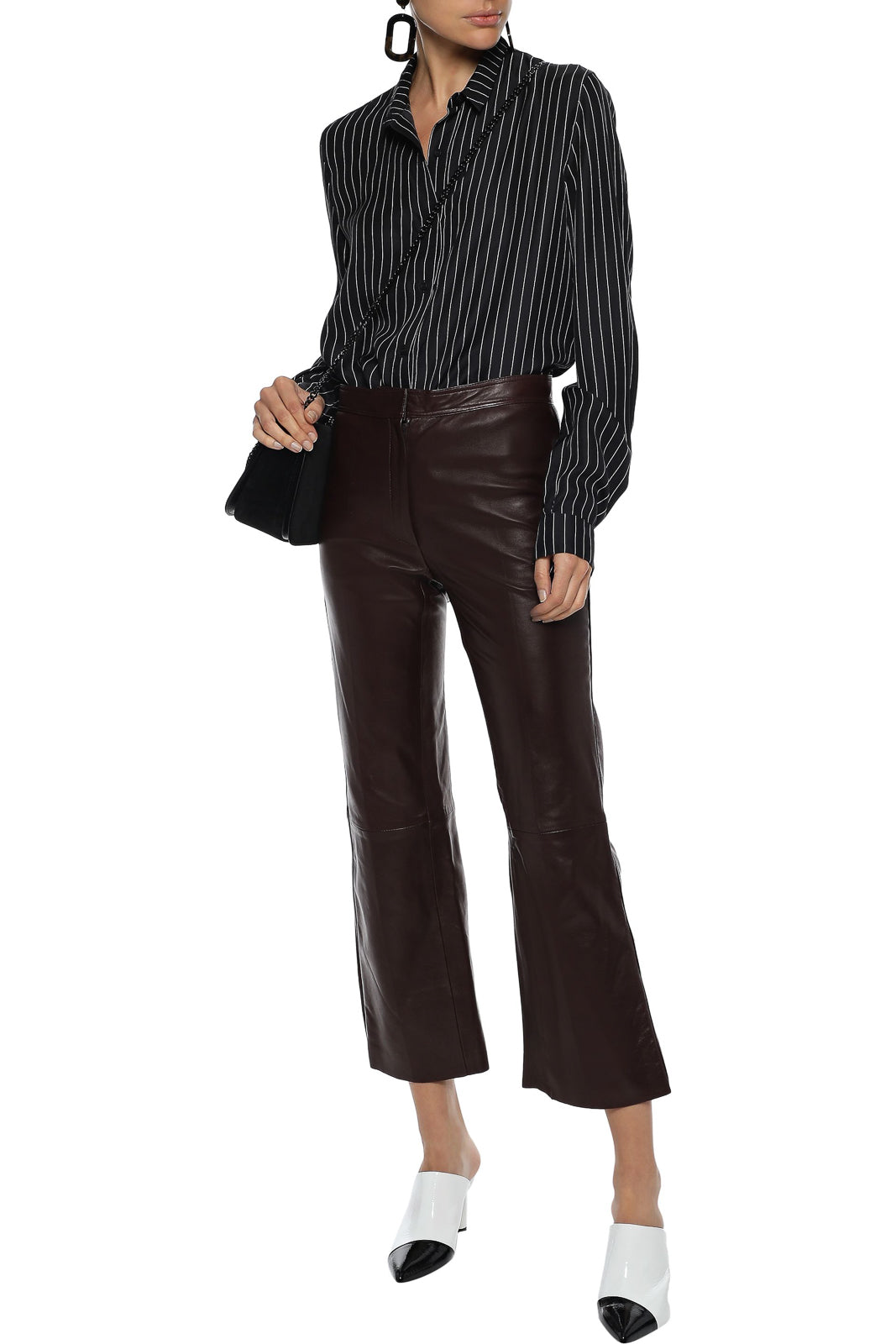 RRP€475 SANDRO Boreales Leather Trousers FR38 US6 UK10 M Brown Lined Cropped gallery main photo