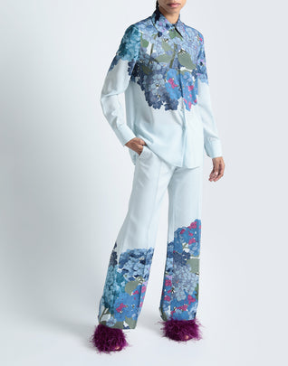 RRP €1410 VALENTINO Silk Flat Front Trousers IT42 US6 UK10 M Blue Floral Printed