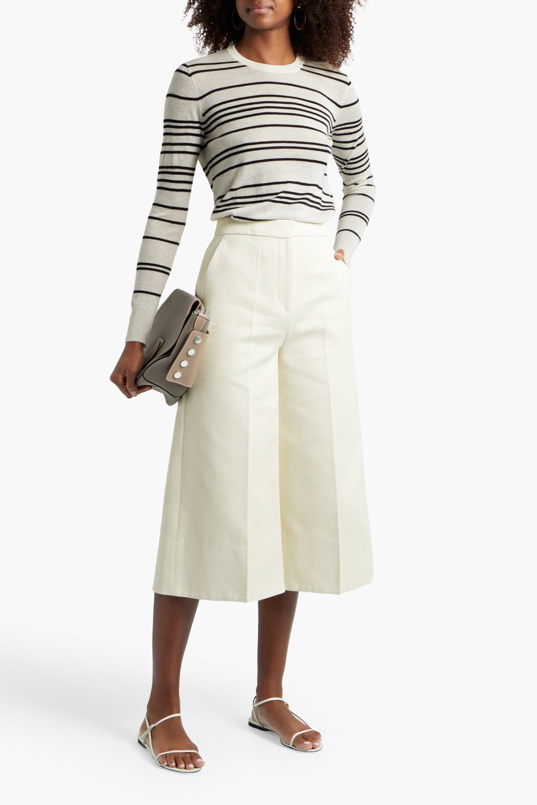 RRP€452 JOSEPH Culotte Trousers FR36 US4 UK8 S Silk Blend Ivory Flat Front gallery main photo