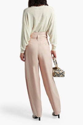 RRP€366 IRO Wide-Leg Trousers FR40 US8 UK12 L Silk & Linen Blend Pink Belted