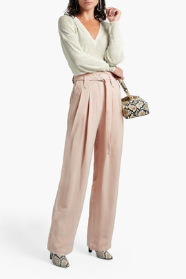 RRP€366 IRO Wide-Leg Trousers FR40 US8 UK12 L Silk & Linen Blend Pink Belted