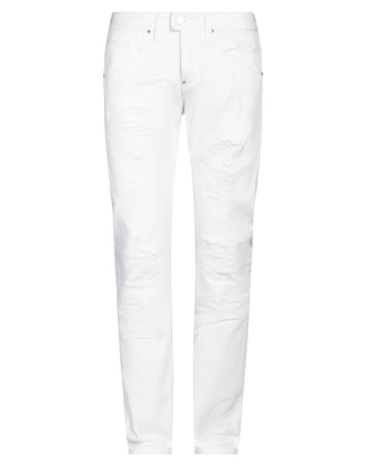 RRP€290 VKING Jeans W34 White Worn Look Ripped Button Fly Made in Italy gallery photo number 3