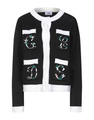 RRP €445 GCDS Cardigan Size L Wool Blend Logo Intarsia Embroidered Flowers