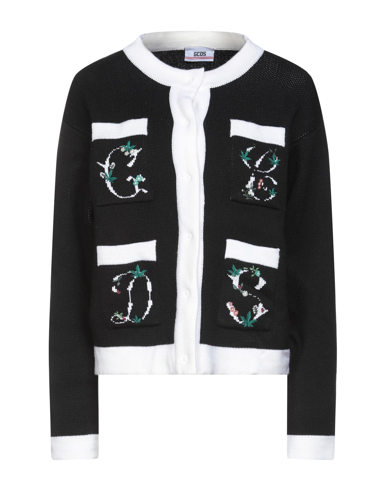 RRP €445 GCDS Cardigan Size L Wool Blend Logo Intarsia Embroidered Flowers gallery main photo