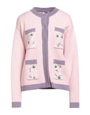 RRP €445 GCDS Cardigan Size M Wool Blend Pink Embroidered Flowers Logo Intarsia gallery photo number 3