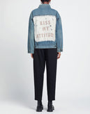 RRP €430 ROSAMUND MOISELLE Denim Jacket US8 FR40 L Patched 'KISS MY ATTITUDE' gallery photo number 1