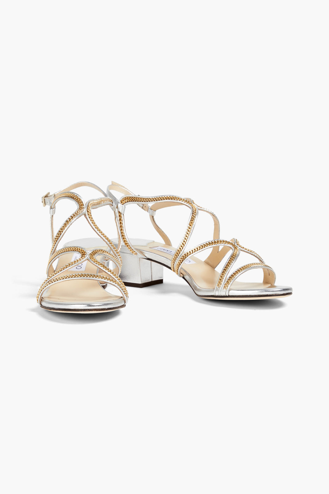 RRP€542 JIMMY CHOO Nickel Leather Slingback Sandals US6 UK3 EU36 Metallic Chain gallery main photo