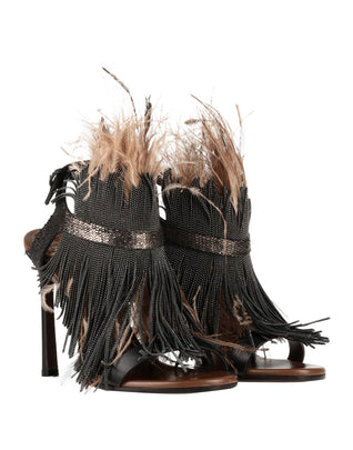 RRP€2295 BRUNELLO CUCINELLI Leather Sandals US7 UK4 EU37 Monili Beads Feathers