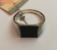 925 Sterling Silver Signet Ring Size 23 Enamel Inlay Two Tone gallery photo number 5