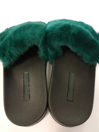 RRP €410 DOLCE & GABBANA Rabbit Fur Slide Sandals US6 UK3 EU36 Footbed Green gallery photo number 8