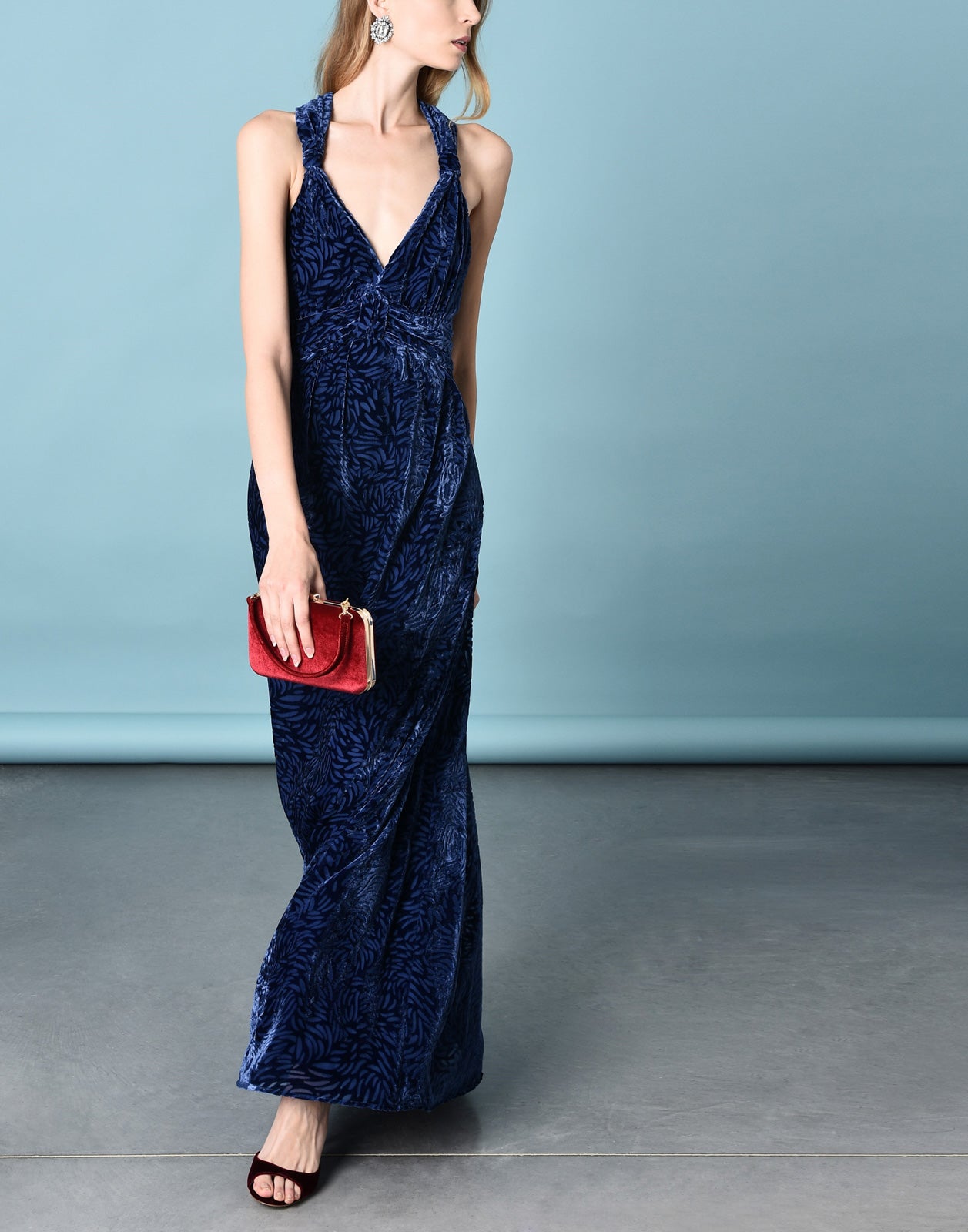 RRP€190 8 Devore Maxi A-Line Dress US8 IT44 L Gathered Partly Lined V Neck gallery main photo