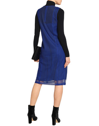 RRP €235 DKNY Lace Shift Dress Size P Blue Inner Slip Sleeveless Crew Neck