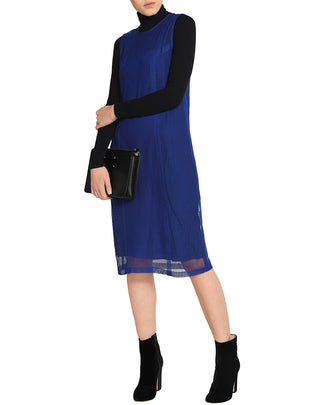 RRP €235 DKNY Lace Shift Dress Size P Blue Inner Slip Sleeveless Crew Neck