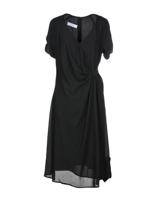 KAOS Crepe Wrap Dress Size IT 40 Black Elasticated Insert Pleated Made in Italy