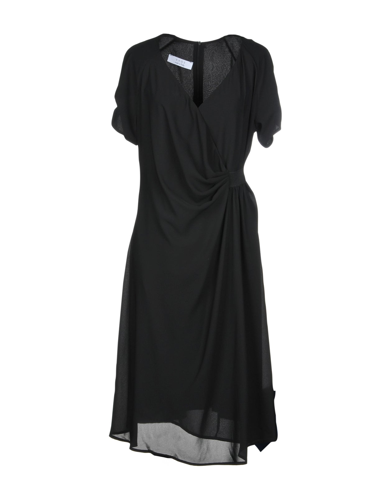 KAOS Crepe Wrap Dress Size 42 Black Elasticated Insert Pleated Made in Italy gallery main photo