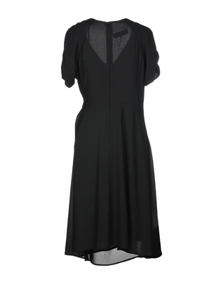 KAOS Crepe Wrap Dress Size 42 Black Elasticated Insert Pleated Made in Italy