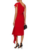 RRP €570 GOEN.J Silk Crepe Midi Asymmetric Hem Dress Size S Red Ruffle Raw gallery photo number 2