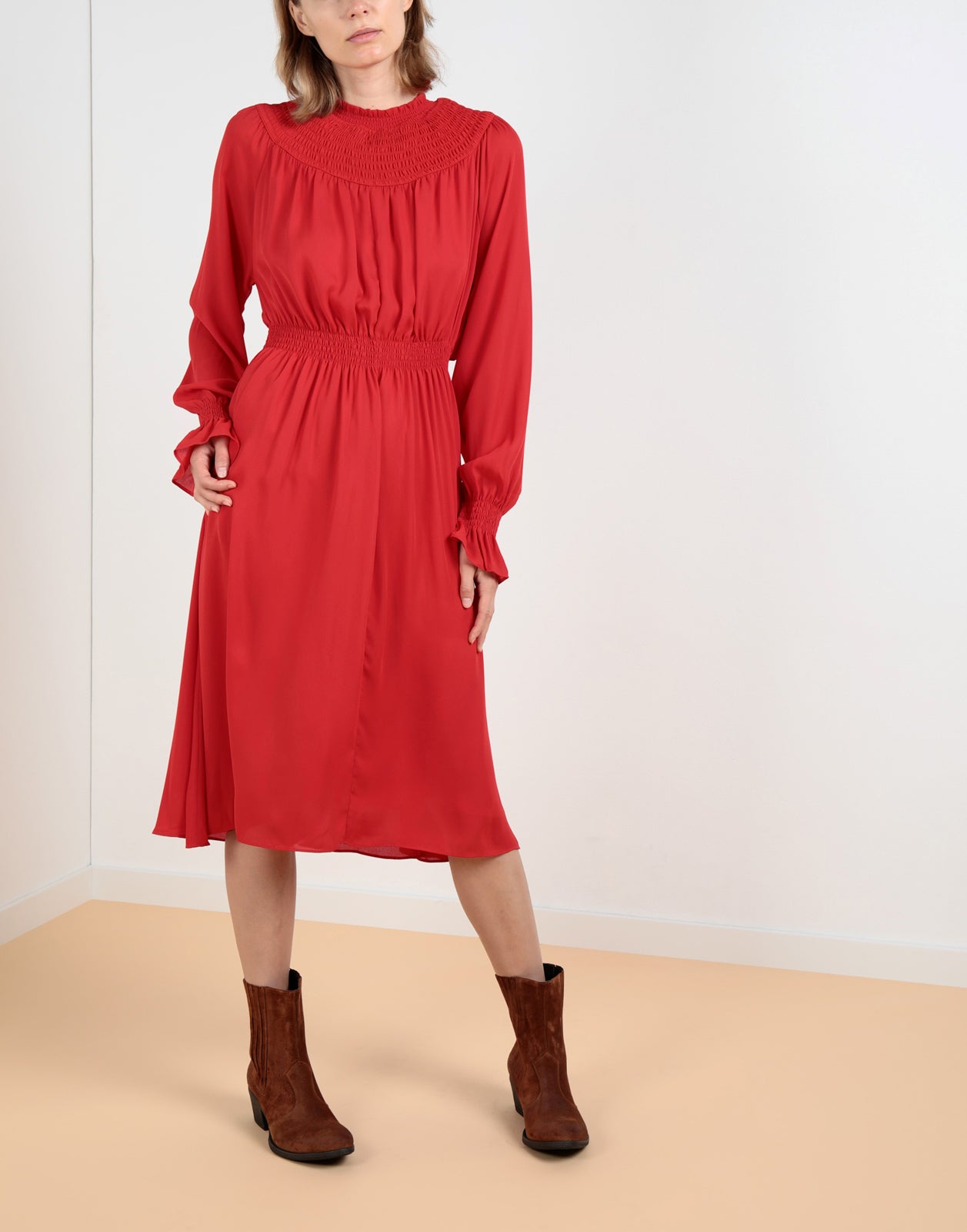 RRP €120 GEORGE J. LOVE Blouson Dress Size IT 38 Red Shirred gallery main photo