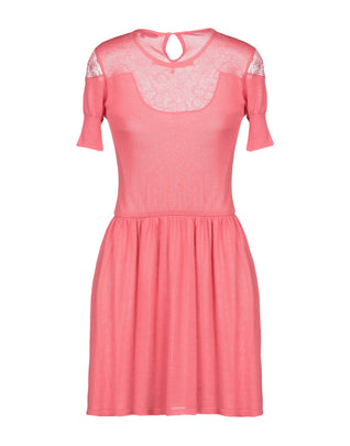 BETTY BLUE Flared Dress Size IT 46 Lace Bow Gathered Round Neck Made in Italy