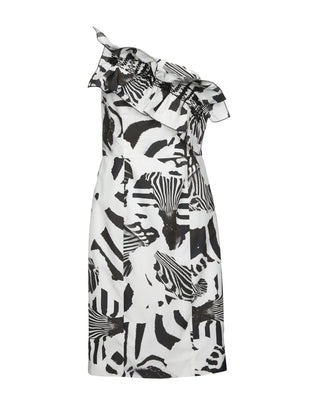 RRP€955 GENNY Sheath Dress Size IT 44 / M Silk Blend Lined Zebra Motifs
