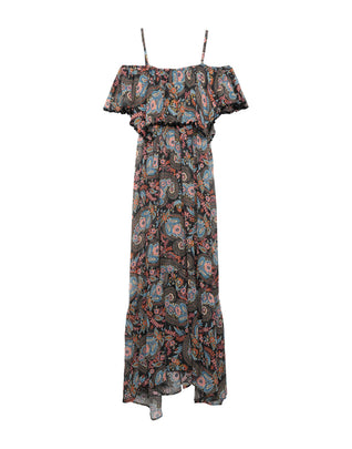 RRP €680 ANJUNA Maxi Flounce Dress Size M Paisley Cold Shoulders Made in Italy