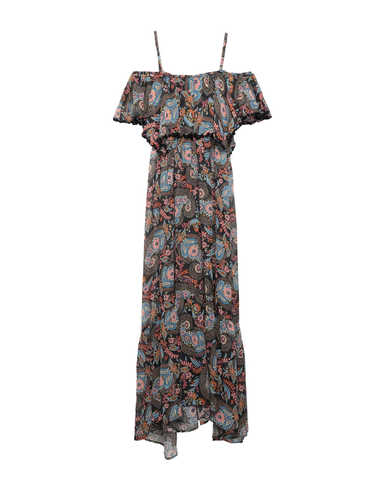 RRP €680 ANJUNA Maxi Flounce Dress Size M Paisley Cold Shoulders Made in Italy gallery main photo