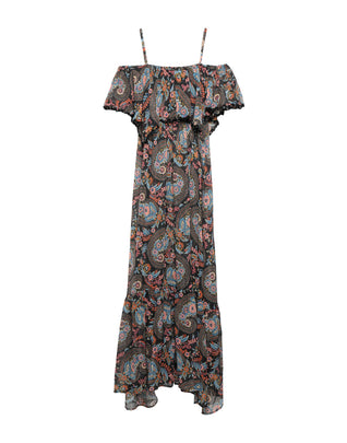 RRP €680 ANJUNA Maxi Flounce Dress Size M Paisley Cold Shoulders Made in Italy