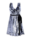 FREE PEOPLE Tulle Mini Cocktail Dress Size US 2 Sequins Ruffle Trim Tie Belt gallery photo number 3