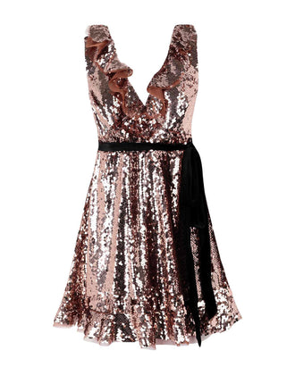 FREE PEOPLE Cocktail Dress Size US 2 Sequins Ruffle Trim Velour Strap gallery photo number 4