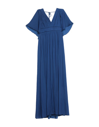 RRP €591 HALSTON HERITAGE Empire Line Dress US4 UK8 IT40 S Blue Pleated V-Neck