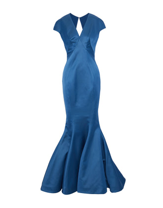 RRP€4285 ZAC POSEN Satin Evening Mermaid Gown Size US 8 M Train Back Made in USA gallery photo number 3